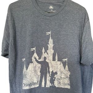 Disney Castle Silhouette w/ WALT & MICKEY Unisex Tee XL Blue/Gray